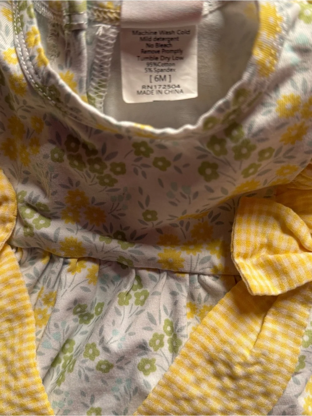 Stitchy Fish Yellow Floral Baby Romper with Gingham Bows